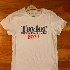 White “Taylor” Graphic Tee with Red and Blue Print